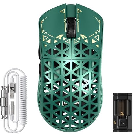 ATTACK SHARK R5 Ultra Mouse Gaming Wireless in Fibra di Carbonio 8000Hz, 39g SUPERLIGHT, 42000DPI, Sensore PAW3950MAX, Nordic 52840, Bluetooth/2.4G/USB-C Cabalto, 8K Cavo Spirale, per PC/Mac, Verde