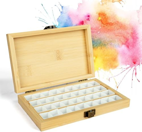 KOVNISE Palette de Peinture Aquarelle en Bois avec Couvercle Boucle Carrée Palette de Peinture Acrylique avec 36 Grilles pour Peintre Militaire Aquarelle Artistes Débutants