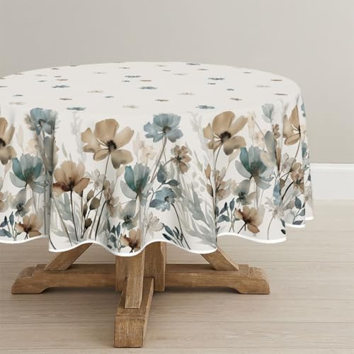 Artoid Mode Wilde Tuschemalerei Blumen Blätter Frühling Tischdecke Rund 140 cm, Küche Tisch Dekoration Drinnen Urlaub Party Dekor