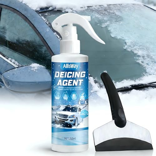 AllisWay Dégivrant Pare Brise, 250ml Degivrant Vitre Voiture, Spray Dégivrant Voiture, Dégivre et Fait Fondre Rapidement la Glace et Le Givre, Convient aux Pare-Brise, Rétroviseurs et Carrosseries