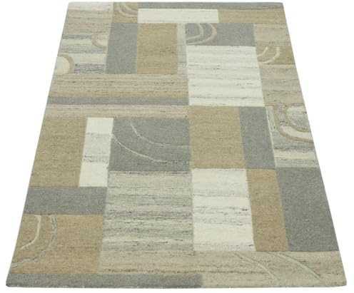 WAWA TEPPICH Handgefertigter Wollteppich Mehrfarbig 90 x 160 cm HT319 | Kompakter Wohnteppich aus 100 % Wolle, handgetuftet und handgefertigt (Handtufted)