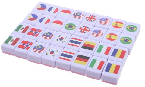 Levemolo 64 Stück Tragbares Mahjong mit Nationalflaggen 24mm Melamin Spielsteine Brettspiel für 2 Spieler Lernspiel und Partyspiel mit Flaggenmotiv für Unterwegs und Zuhause