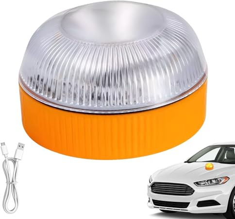 FUFRE V16 Warnleuchte Auto, 360° Warnleuchte Auto Mit Magnetfuß, IP44 Wasserdicht Rundumleuchte Akku, Mehrere Beleuchtungsmodi, Ersatz Für Warndreieck, Geeignet Für Auto, Motorrad, Wohnmobil & LKW