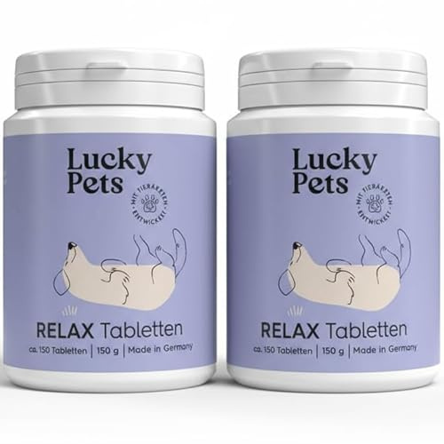 Lucky Pets NEU Beruhigungstabletten für Hunde 150 Stück – Mit L-Tryptophan, Baldrian und Hanfsaat – Bei Angst, Stress, Reisen und Silvester – Beruhigungsmittel für Hunde – Made in Germany