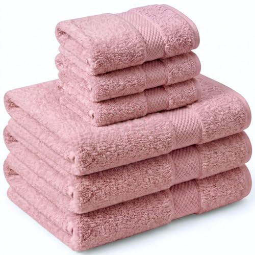 NARCISO Set Asciugamani Bagno Viso e Bidet 6 Pezzi (3 Viso 50x100cm e 3 Bidet 40x60cm) Ogni Asciugamano è Realizzato in Spugna di Cotone Alta Assorbenza, Morbido e Resistente all’Usura (Rosa Chiaro)