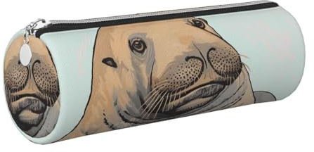 kkvhhyuo Walrus Kunstdruck-Leder-Federmäppchen, tragbar, rundes Federmäppchen, mit goldfarbenem Reißverschluss, multifunktionaler Stifthalter, Schreibwaren, Stiftetasche für Teenager, Mädchen und