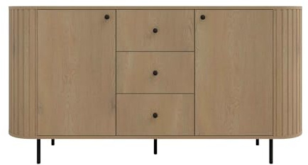 Masseno Kommode BOLLA 164,4 cm Sideboard mit 3 Schubladen und 2 Türen für Wohnzimmer Schlafzimmer Modern 164,4x42,3x85,4 cm Eichefarben