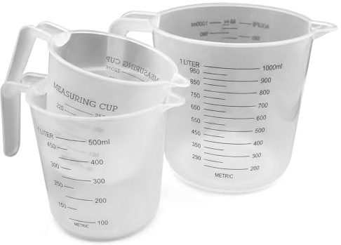 3 Measuring Jugs Set 1L/500ml/250ml Clear Plastic Measuring Cups for Baking & Cooking, Metric and Imperial Markings, Stackable Nesting for Liquids and Ingredients