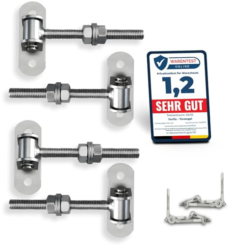 TORFIX® 4er Set Einstellbares Torscharnier M12 115 mm, Torangel Schwerlast verzinkt, Montageplatte 90 mm, inkl. selbstbohrende Schrauben für Holz & Metall, Gartentor Hoftor Zauntor