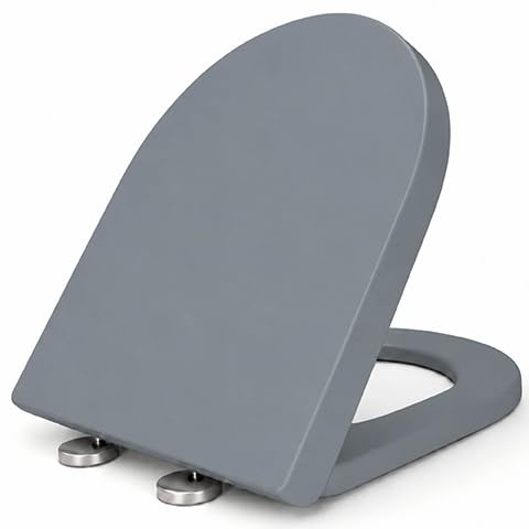 Futura Soft Close D Shape Toilet Seat, Quick Release, Grey | Premium thermoplastic seat with one-button quick release, adjustable hinges, top or bottom fixing and a 42.5 x 36cm fit.
