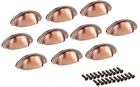 Sourcingmap Cup Pulls, Carbon Steel Shell Pull Handles Antique Brass for Dresser Kitchen Cabinet Drawer, 3.19 Length 1.38 Width,10 Pack