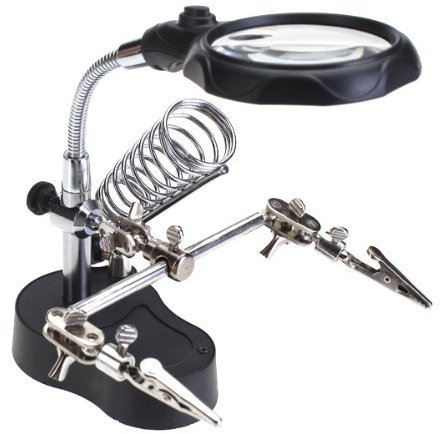 EUROXANTY - Loupe avec lumière LED 12 x 3,5 x Support avec 2 Pinces Crocodile pour l'électronique de Soudure Noire