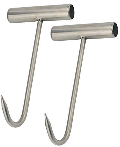 TinaWood, 2 ganci a T in acciaio inox, con manico a T, per cucina, macelleria, ristorante, barbecue