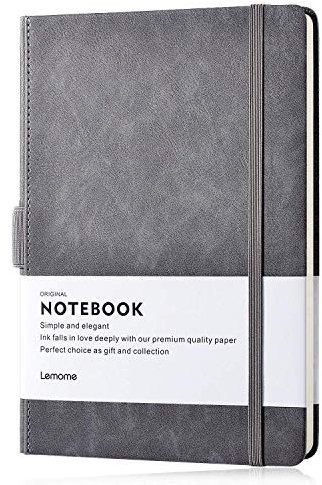 Notizbuch Liniert mit Stiftschlaufe/Ruled Notebook - Dickes Klassisches A5 Breites Liniertes Hardcover Journal mit Tasche + Seitenteiler Geschenke, Gebändert, Groß, 180 Seiten, Grau, 8,4 x 5,7 Zoll