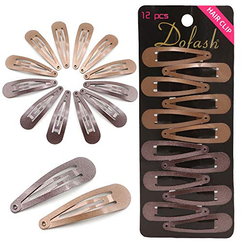 Dofash Snap Hair Clips Metal Grips 5CM/2IN Basic Hair Accessories 12pcs (Dark Brown PCS+Light Brown 6PCS)