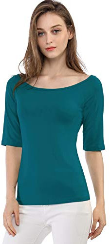Allegra K Women's St. Patrick's Day Half Sleeves Scoop Neck Fitted Layering Top Soft T-Shirt Blue Green 8