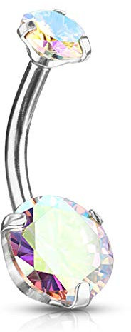 beyoutifulthings Bauch-nabelpiercing 2 Regenbogen-Effekt Zirkonia Rund 8mm Nabel-Piercing Chirurgenstahl Bananabell Silber Regenbogen 1,6/10mm