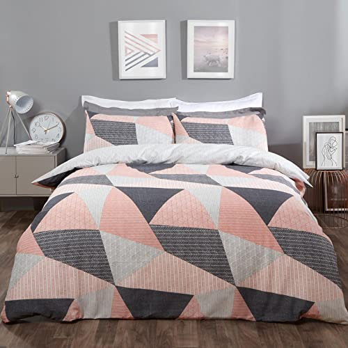 DREAMSCENE Bettwäsche-Set mit geometrischem Scandi-Bettbezug und Kissenbezug, für Mädchen, Jungen, Frauen, Erwachsene, Blush Pink – Einzelbettgröße