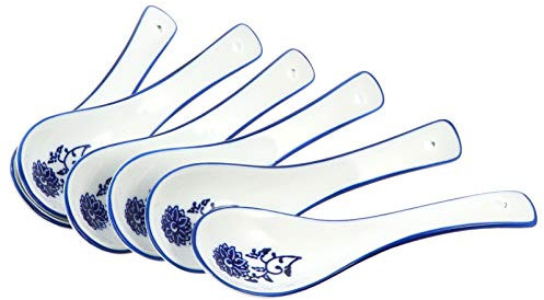 6 Pcs Chinese Soup Spoons Ceramic Asian Spoons for Ramen Wonton Food Serving Spoons Table Spoons Porridge Spoons