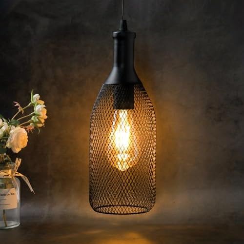 JHY DESIGN Pendant Lamp Battery Powered with 6-Hour Timer, Decorative Hanging Light Metal Cage Industrial Retro Chandelier for Bar Home Bedroom Coffee Hallway Pathway Balcony Xmas Gift