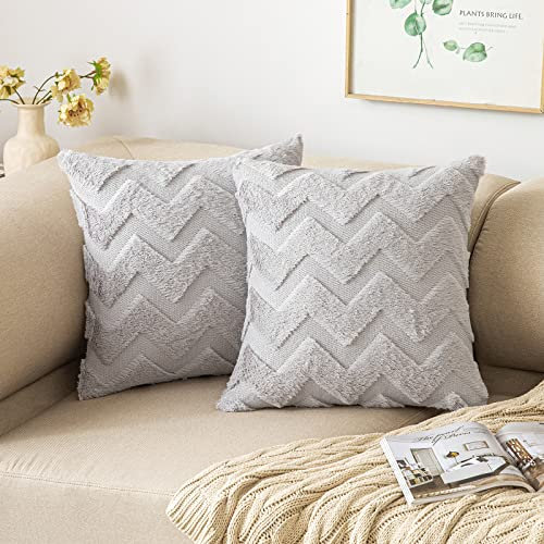 MIULEE 2er Set Wolle Kissenbezüge Sofakissen Dekokissen Welle Polyster Kissenbezüge Couchkissen Weich Kissenbezug Zierkissenbezug Versteckter Reißverschluss Wohnzimmer Schlafzimmer Hellgrau 50x50cm