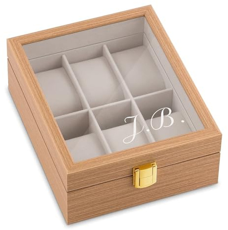 Maverton Uhrenbox mit Gravur für 6 Uhren - Uhrenschachtel - Uhrenaufbewahrungsbox aus Holz - personalisiert - braun 20x16,5x8cm - Geschenk zum Geburtstag für Frauen - Initialien