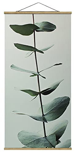 Stoffbild mit Posterleisten - Symmetrischer Eukalyptuszweig - 100cm x 50cm, Material: Eiche