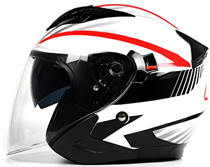 BHR Jet Motorrad-Helm mit Doppelvisier 809 Double | Jethelm ECE Zertifiziert |WEISS/ROT | XS
