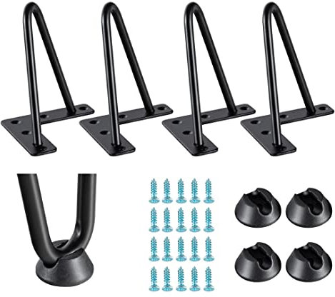 WHUANGKAKA 6 Hairpin Legs Solid Steel Furniture Table Leg, Heavy Duty Wrought Iron Table Legs,6 inch 2 Rods Furniture Legs, DIY Coffee Table Legs,SOFE Legs,Cabinet ect, with 4pcs Floor Protectors.