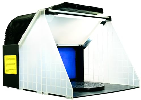 BARTSHARP Airbrush Portable Airbrush Spray Booth with 3 Sets Super Bright LEDs Filtered Air Extraction Flexible Exhaust Hose and Rotating Turntable Mains Power Adaptor UK 3 Pin Plug