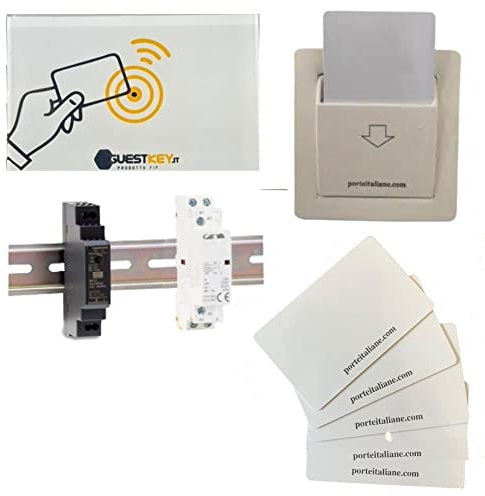 Porte Italiane, Lettore Badge RFID per Apertura Porte e Controllo Accessi di Camere in B&B, Hotel e Alberghi, con Luce di Cortesia e Tasca per Risparmio Energetico, Kit Completo con 4 Card RFID