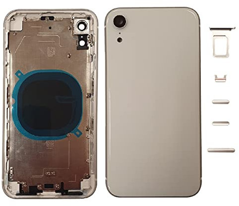 Smartex® Backcover aus Glas + Rahmen kompatibel mit iPhone XR | Rückseite Cover + Frame (Weiß)