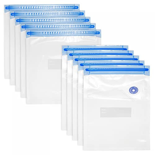 sourcing map Sous Vide Bags 10pcs, Reusable Vacuum Sealer Bag with Air Valve & Labels, Vacuum Zipper Storage Bags for Food Preservation, White 8.66 x 6.30/8.66 x 8.27