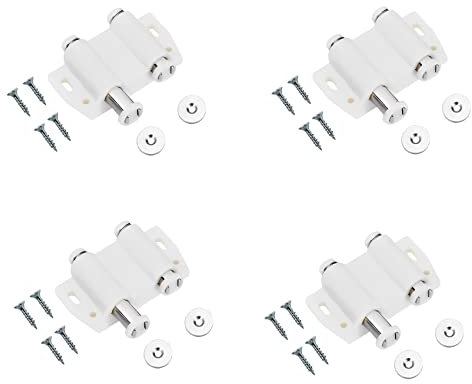 TERF® Push to Open Door Catch White Double Magnetic Pressure Touch Release Catches Latch for Open and Close The Door with a Single Push including Fixing Screw - Pack of 4