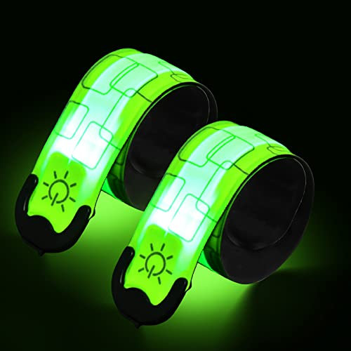 Focenat Led Armband Aufladbar, 2 Stück Reflective USB Leuchtarmband, Leuchtband Kinder, Reflektorband Nacht Sicherheits für Laufen Joggen Hundewandern Running Outdoor Sports (Grün)