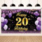 Koliphy 20. Geburtstag Deko, 20. Happy Birthday Banner für Männer Frauen, Schwarz Lila Stoff 20 Geburtstagsbanner Hintergrund Party Dekoration Drinnen und Draußen