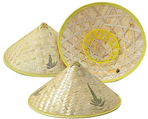 SMELEYOU Hüte für Erwachsene, 3pcs Reisbauernhut Chinesischer Orientaler Hut Bambus Sonnenhut Cooler Bauerhut für Cosplay und Sonnenschutz (Zufallsstil)