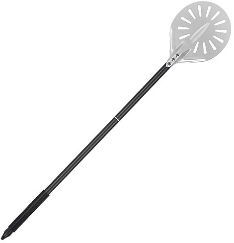 BEZORR Turning Pizza Peel, 6 Inch Round Perforated Pizza Peel with 57CM Non-Slip Heat Resistant Long Handle, Anodized Aluminum Pizza Turning Peel for Baking Pizza Grill Oven