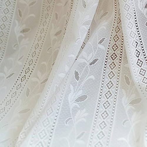 Mesnt Transparenter Vorhang Outdoor, Rautenförmiges Gitter und Ranken, strukturiert, transluzent, Vorhang für das Wohnzimmer aus Polyester, Weiß3-Haken, 132x160CM-2 STÜCK