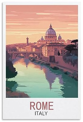Rom-Italien-Vintage-Reiseposter, Landschaft, 40 x 60 cm, Wandkunst, Kunstdruck, Leinwand-Kunst-Poster, modernes Familienschlafzimmer-Dekor-Poster