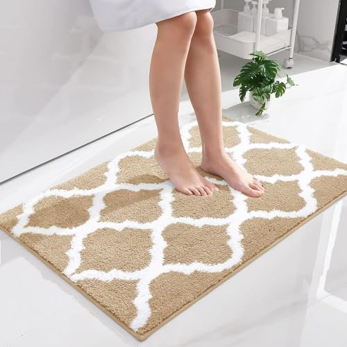 Homaxy rutschfest Badematte Badezimmerteppich Waschbar Hochflor Badteppich Flauschige Mikrofaser Badvorleger- 60 x 90 cm, Beige