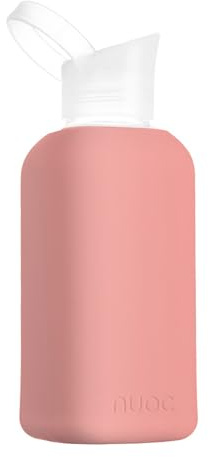 NUOC Bouteille d'eau en verre, bouteille d'eau réutilisable, bouteille en verre avec étui en silicone, boissons chaudes et froides, sans BPA (rose, 500 ml)