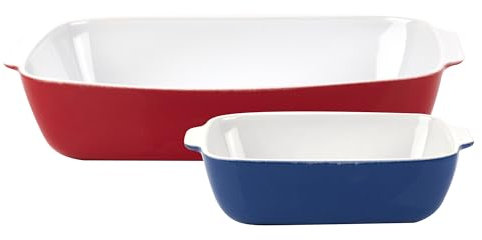 UNITED COLORS OF BENETTON. Set 2pc fuente (rojo 32,5x20,5x7,5cm + azul 20x13x6cm) gres rainbow