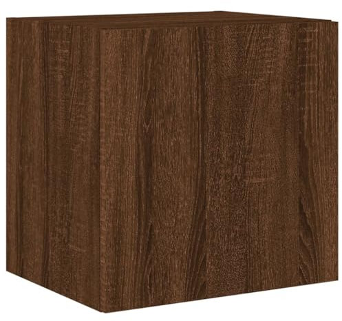 vidaXL TV Wall Cabinet with LED Lights, Brown Oak Floating TV Unit, Wall-Mounted Beside Cabinet with Storage Compartment, Engineered Wood Media Centre for Living Room, Bedroom