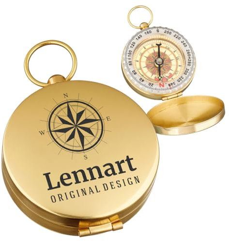 polar-effekt Goldener Kompass mit Gravur - Outdoor Geschenke für Männer und Frauen - ideal zum Wandern, Klettern und Segeln