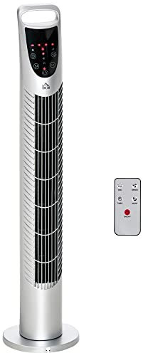 HOMCOM Ventilatore a colonna 40 W timer 3 velocità 3 modalità telecomando pannello controllo touch torre oscillante silenzioso Ø 18 x 78,5 H cm argento