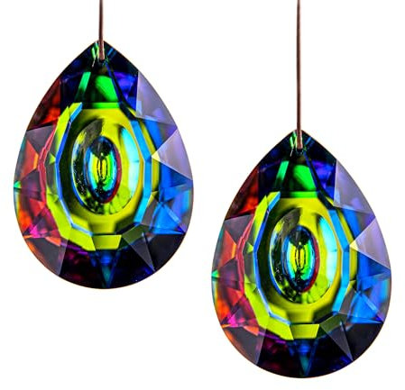HDCRYSTALGIFTS Kristallprismen, Sonnenfänger, Hängeornament, für Fenster, Kronleuchter, Lampentropfen, Anhänger, Regenbogenmacher, Haus-/Gartendekoration, 2 Stück