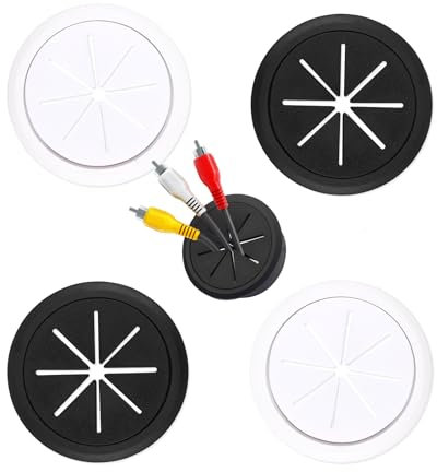 4 Stück Kabeldurchführung Schreibtisch, 50mm Schreibtisch Kabeldurchführung, Tisch Kabeldurchführung, Kunststoff Kabeldurchlass Schreibtisch für Schreibtisch Computertisch(Schwarz+Weiß)