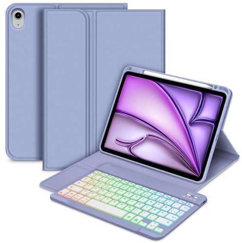 Bettdow für iPad Air 11 Zoll M3 2025/ M2 2024 Tastatur Hülle, QWERTZ Layout Abnehmbarer Beleuchtete Tastatur mit Hülle für Air 7./6.Gen 11/ Air 5.Gen 2022 10.9/ Air 4.Gen 2020 10.9, Lila