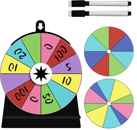 Glücksrad Zum Drehen, 15 x 20cm Glücksrad zum Selbstgestalten mit 3 Drehrad und 2 Markierungsstift Glücksrad Spielzeug mit Ständer Abnehmbarer Spinnings Prize Wheel für Messepartys, Kneipenkarneval